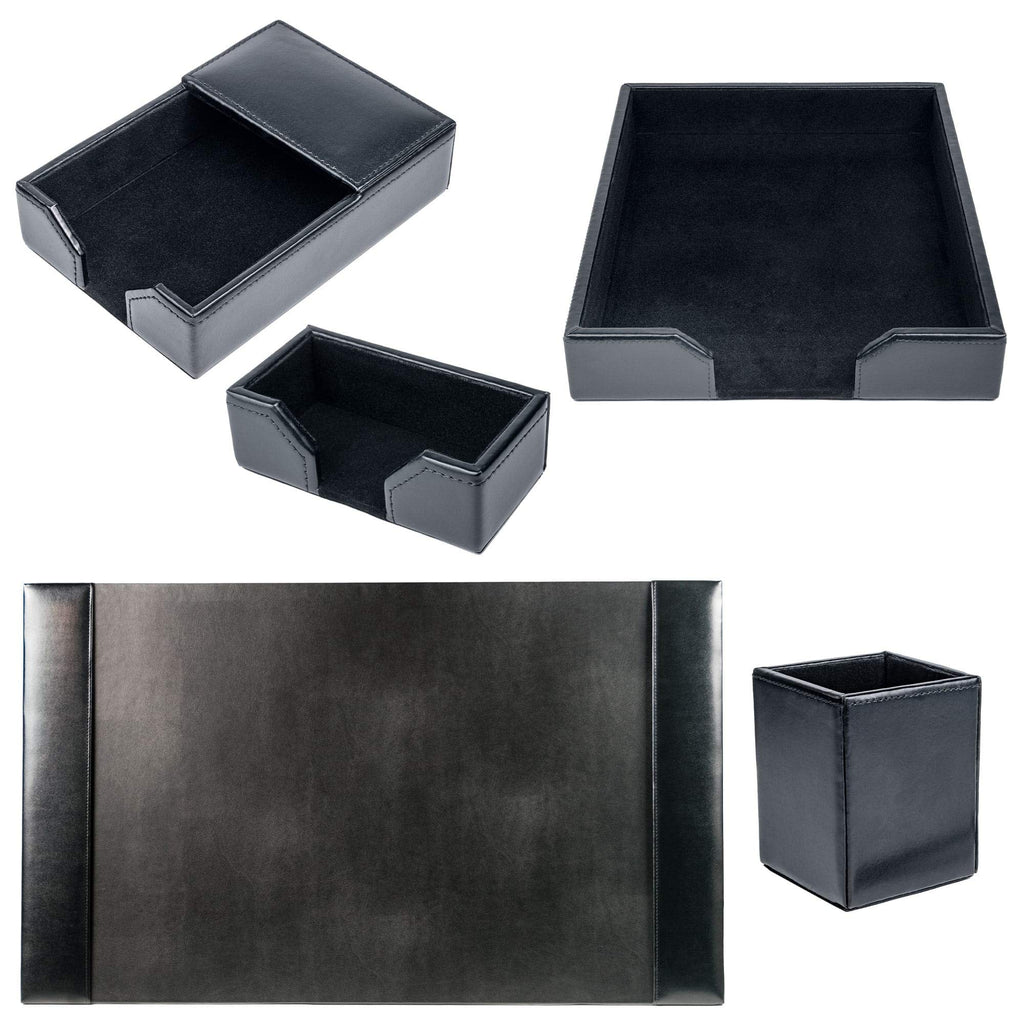 Black Bonded Leather 5-Piece Desk Set E90693