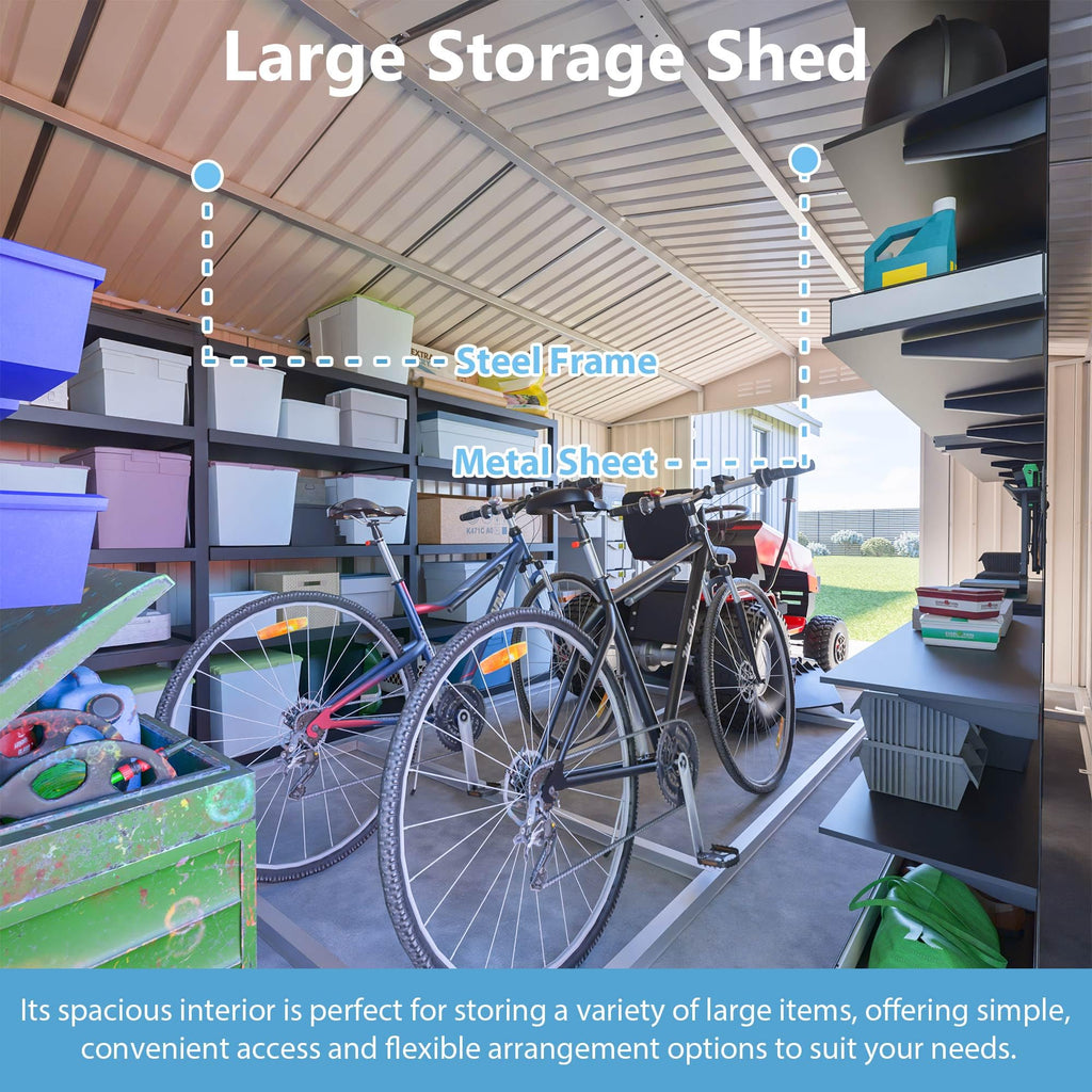 10x14 FT Light Gray Metal Storage Shed D71297