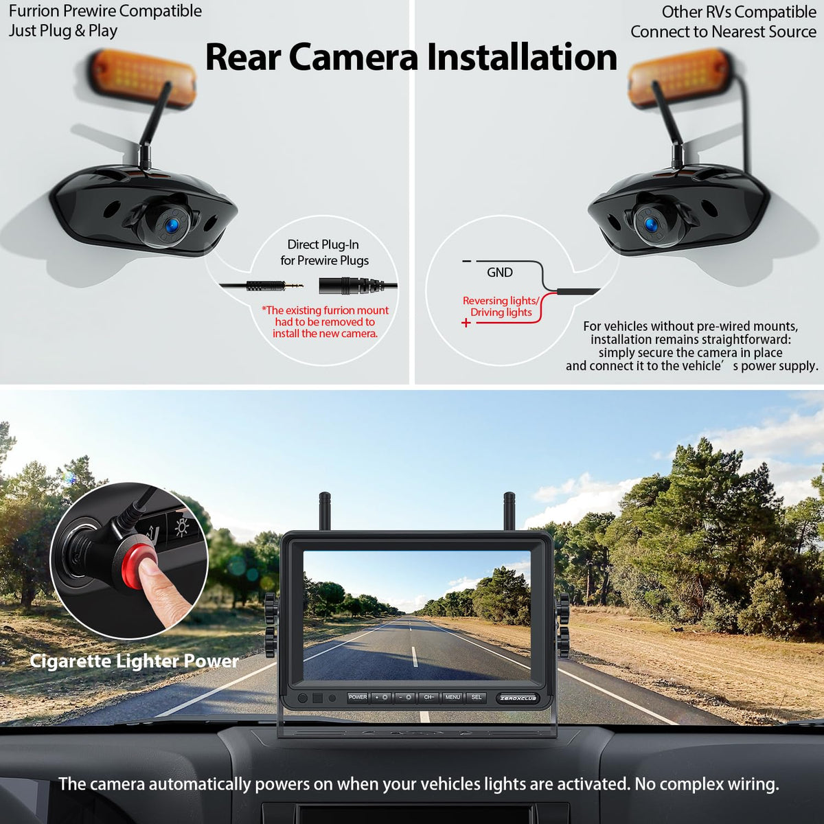 1080P 7" Wireless RV Backup Camera System with DVR Monitor N5538