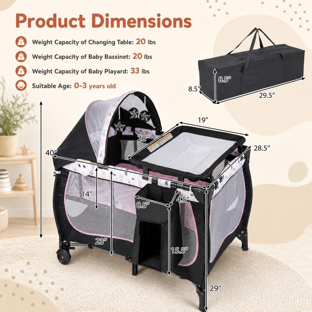 4 in 1 Portable Baby Playard with Bassinet and Changing Table F255