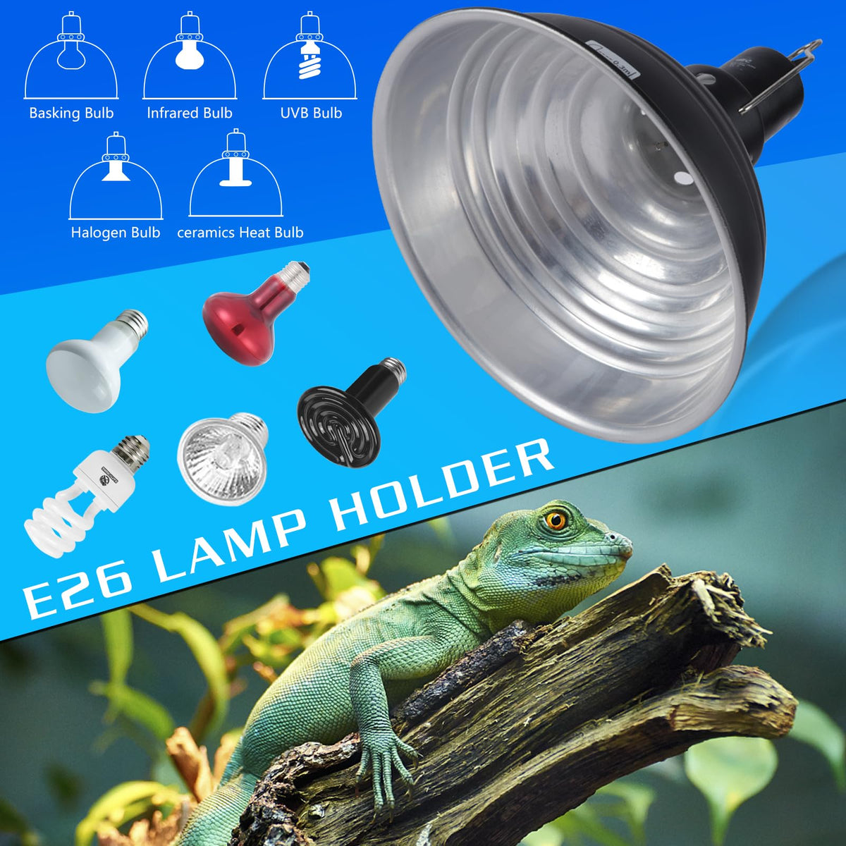 8.5 Inch Reptile Heat Lamp Fixture E26 Base J99101