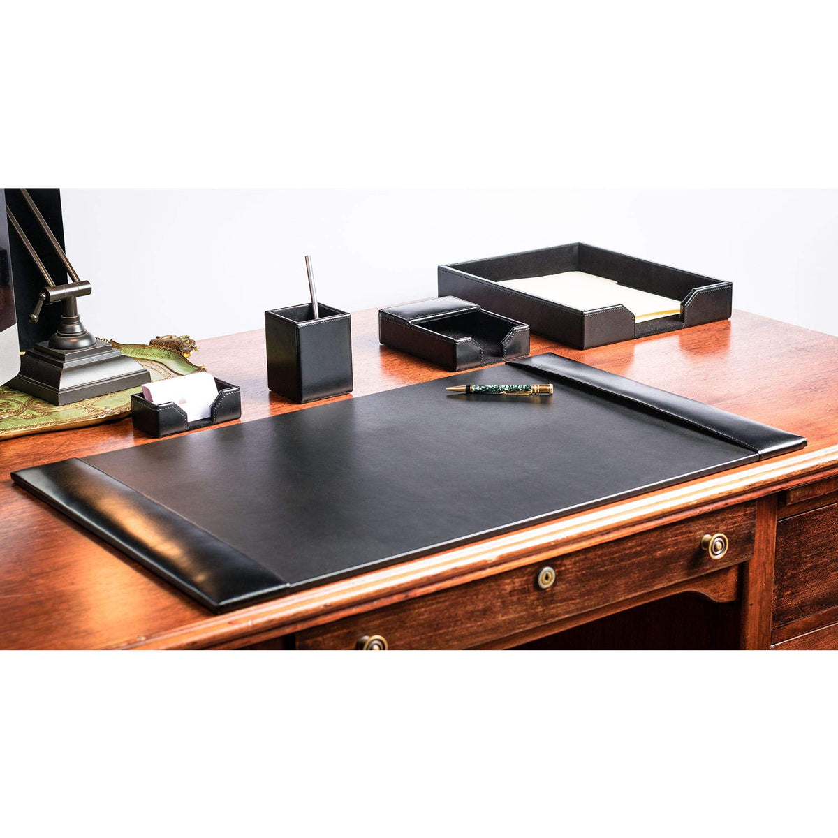 Black Bonded Leather 5-Piece Desk Set E90693