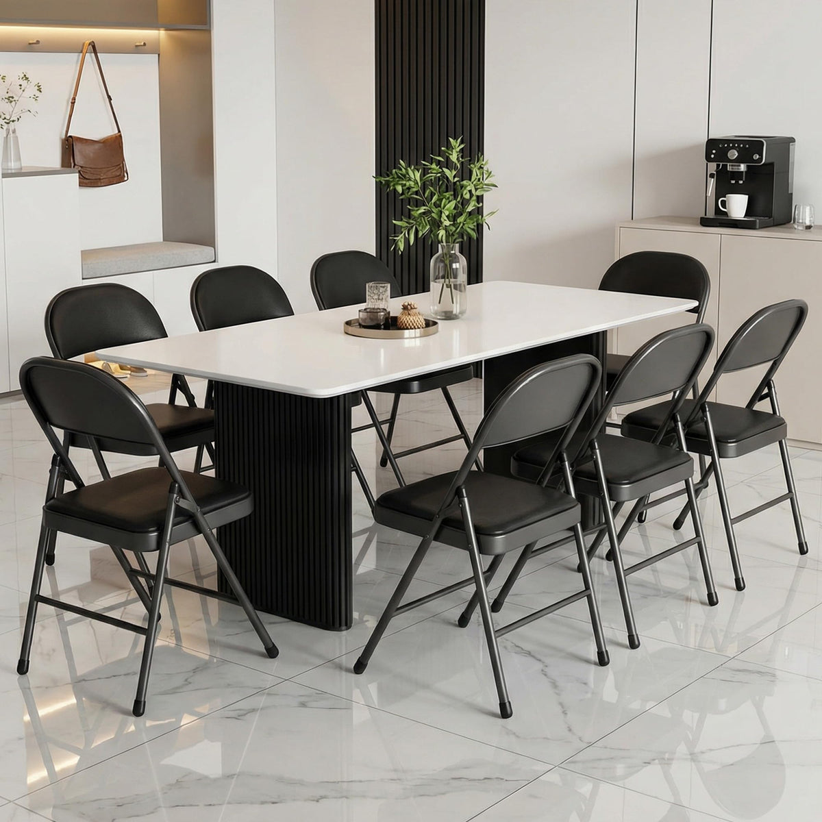 Black Padded Folding Chairs 10 Pack with Cushion and Back C611