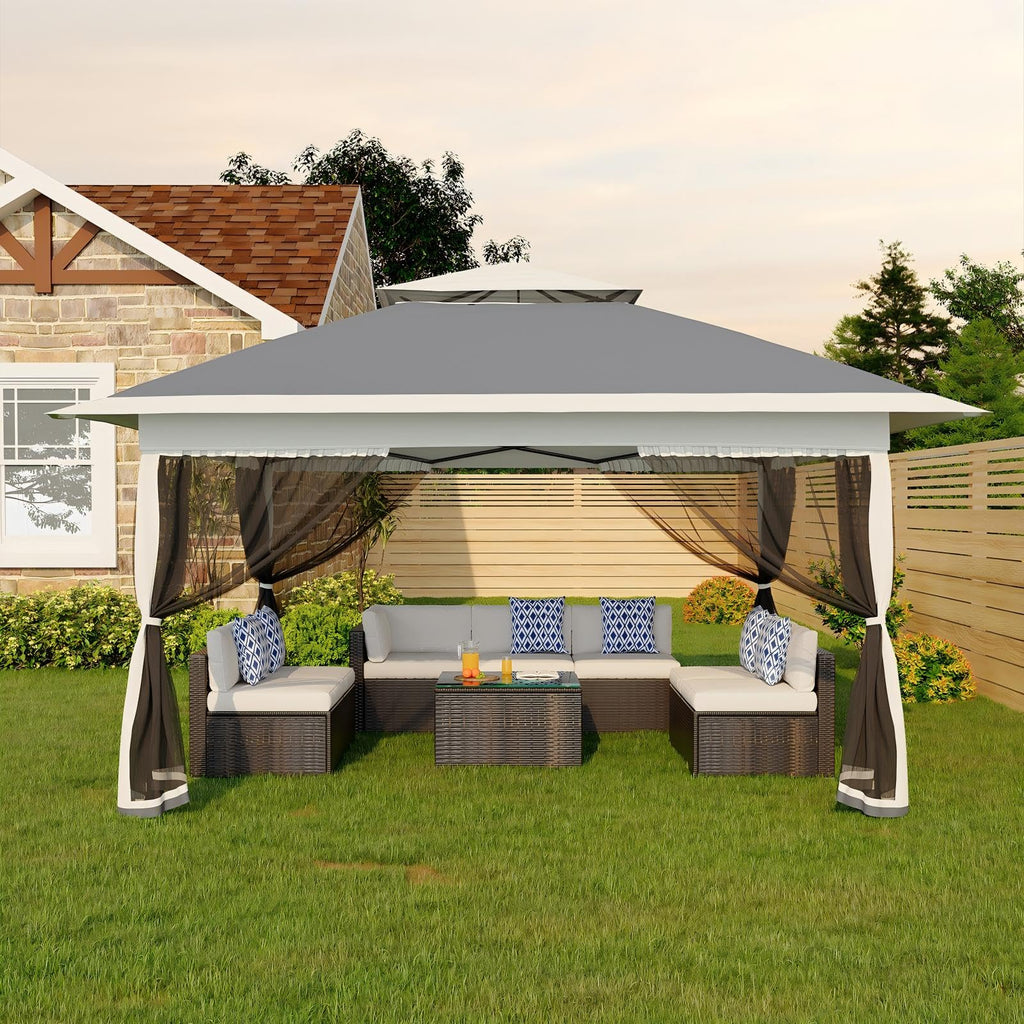 13x13FT Pop Up Gazebo with Mosquito Netting, Grey Z37883