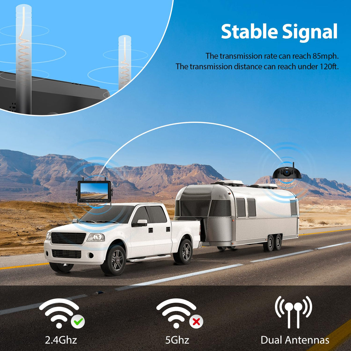 1080P 7" Wireless RV Backup Camera System with DVR Monitor N5538