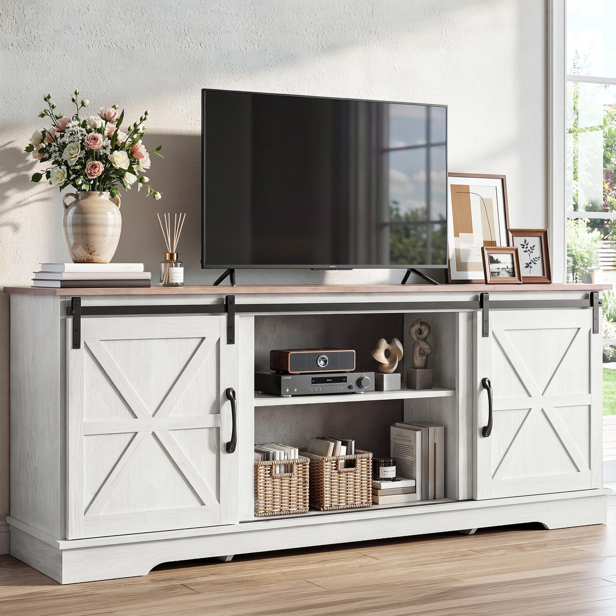 White Grey Wash TV Stand D639341