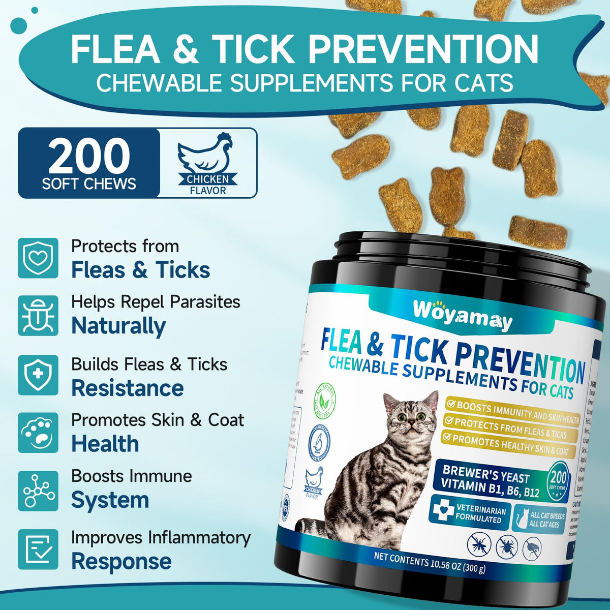 Natural Flea & Tick Prevention Bundle for Cats & Dogs, 200 Chews + Herbal Drops L773