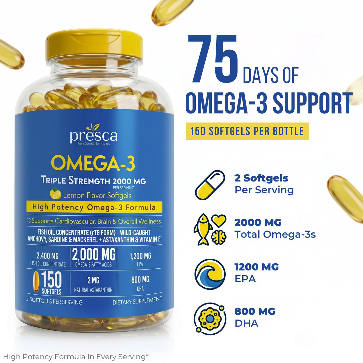 Omega 3 Fish Oil 2400mg 150 Softgels O4585