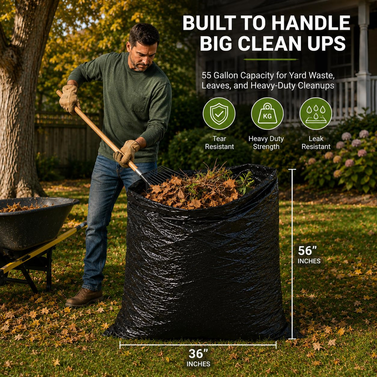 55 Gallon 2 Mil Black Heavy Duty Trash Bags, 20 Count Q794864