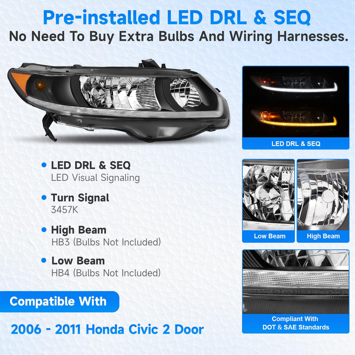 Headlight Assembly for 2006-2011 Honda Civic 2-Door Coupe R267189