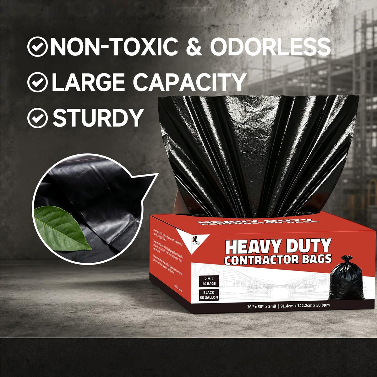 55 Gallon 2 Mil Black Heavy Duty Trash Bags, 20 Count Q794864