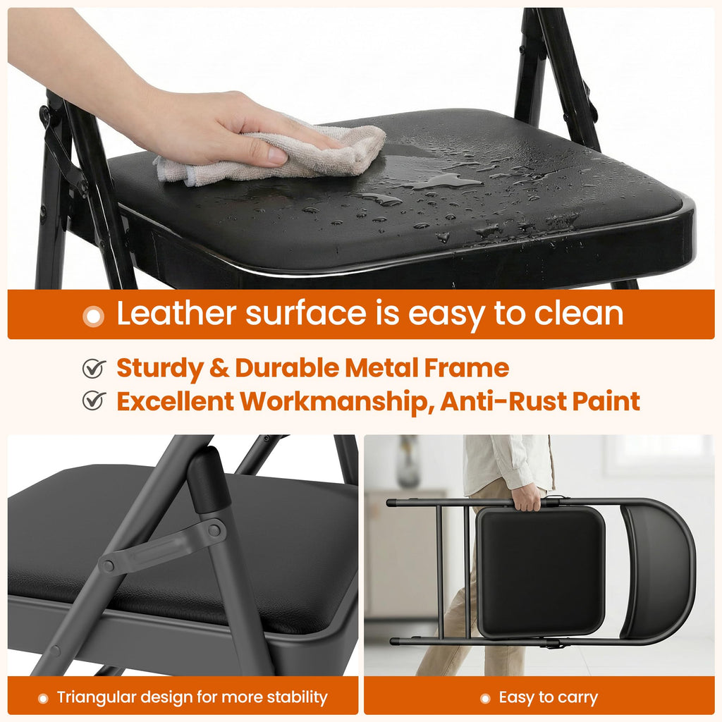 Black Padded Folding Chairs 10 Pack with Cushion and Back C611