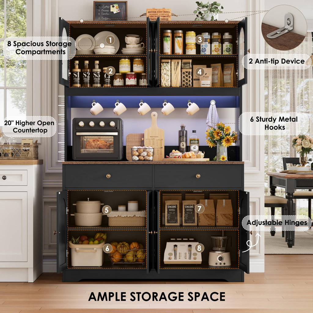 71" Black Kitchen Pantry Cabinet with Power Outlet B522