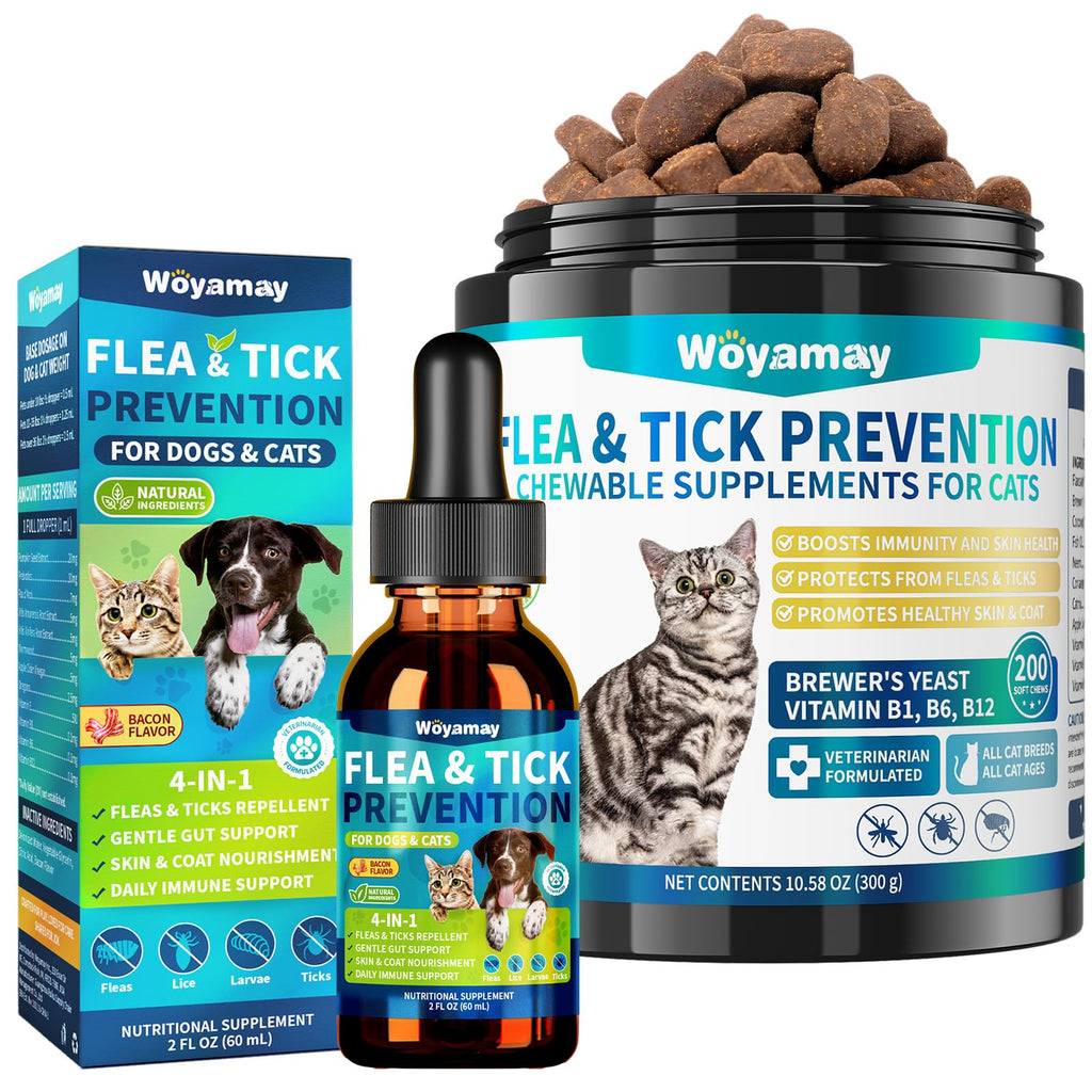 Natural Flea & Tick Prevention Bundle for Cats & Dogs, 200 Chews + Herbal Drops L773