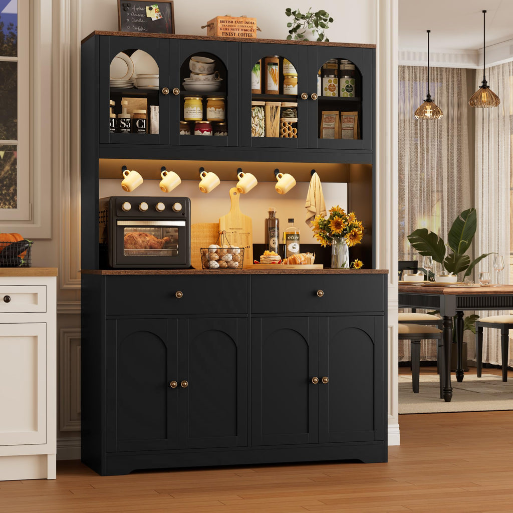 71" Black Kitchen Pantry Cabinet with Power Outlet B522