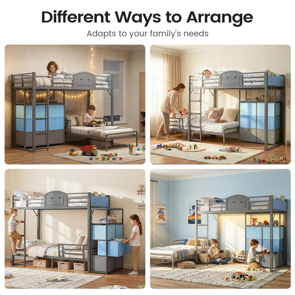 Twin Over Twin Metal Bunk Bed with 6 Storage Drawers T43220