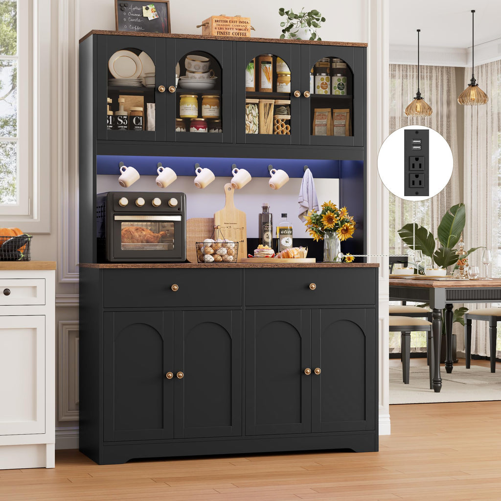 71" Black Kitchen Pantry Cabinet with Power Outlet B522