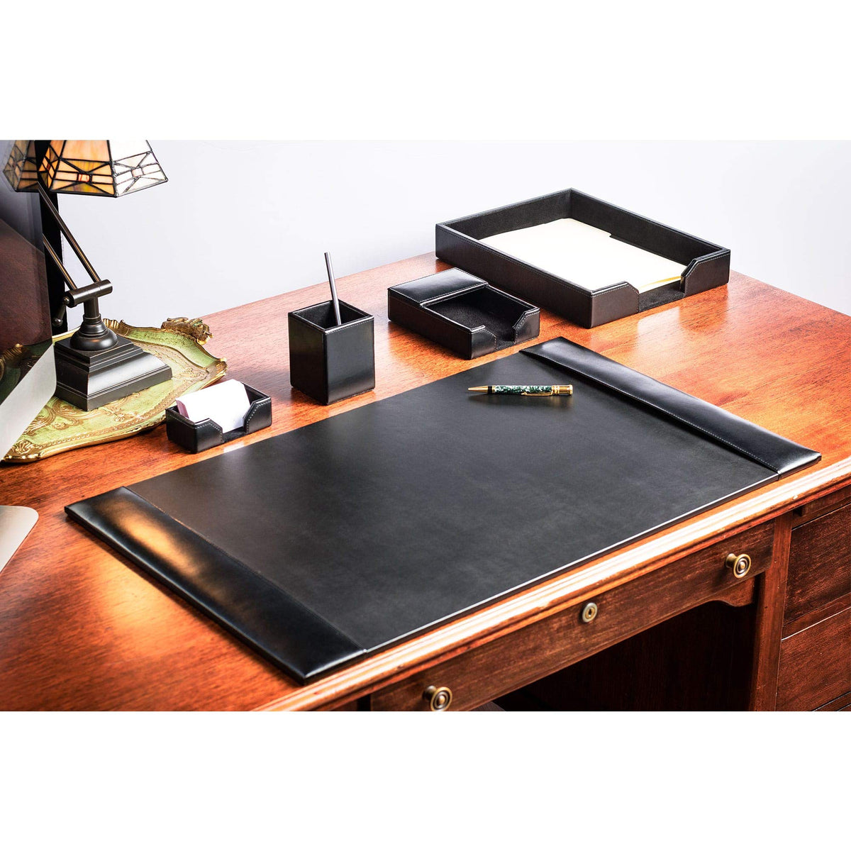 Black Bonded Leather 5-Piece Desk Set E90693