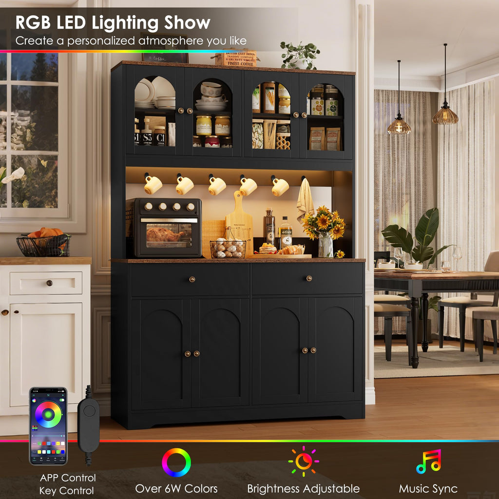 71" Black Kitchen Pantry Cabinet with Power Outlet B522