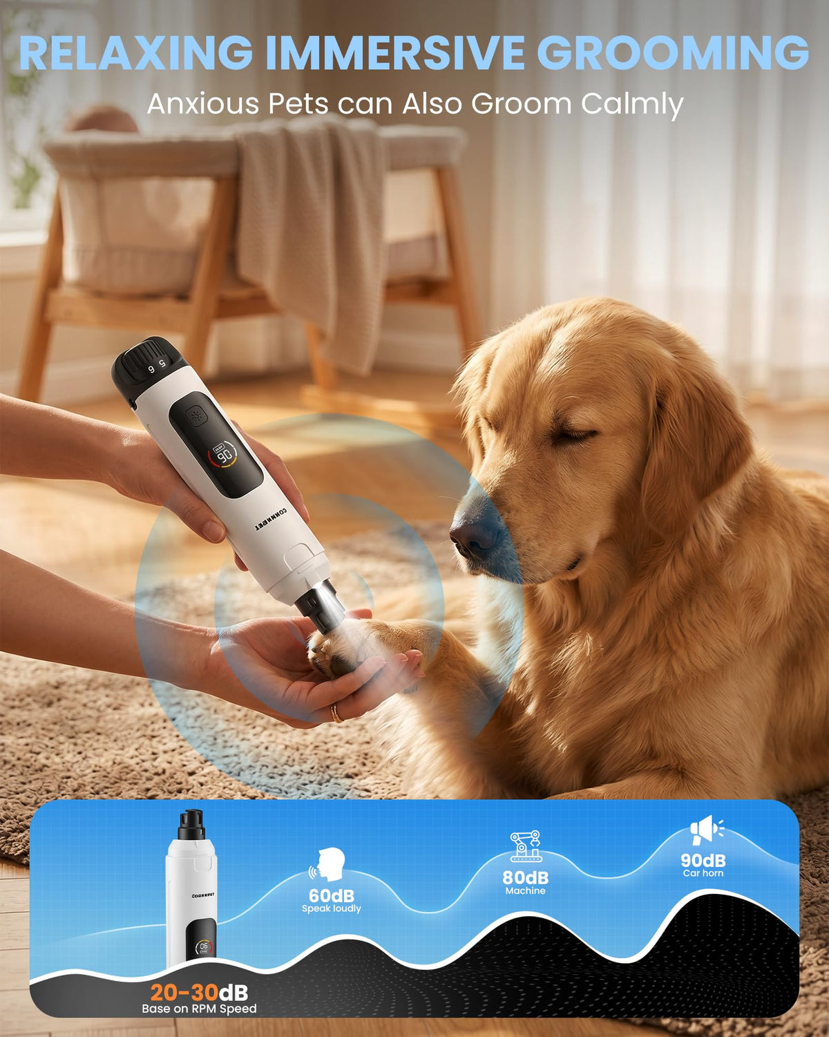 Dog Nail Grinder with LCD Display, 25dB Quiet 6-Speed Trimmer C41669