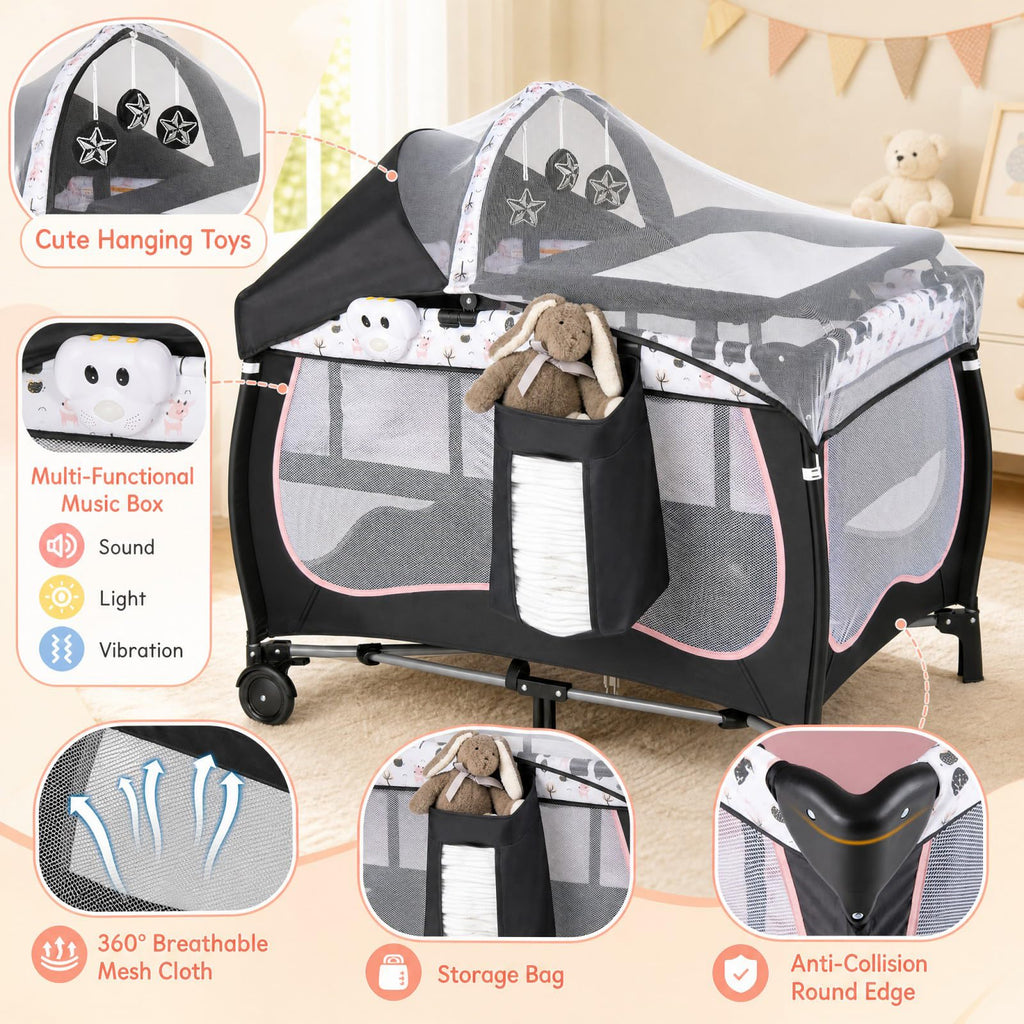 4 in 1 Portable Baby Playard with Bassinet and Changing Table F255