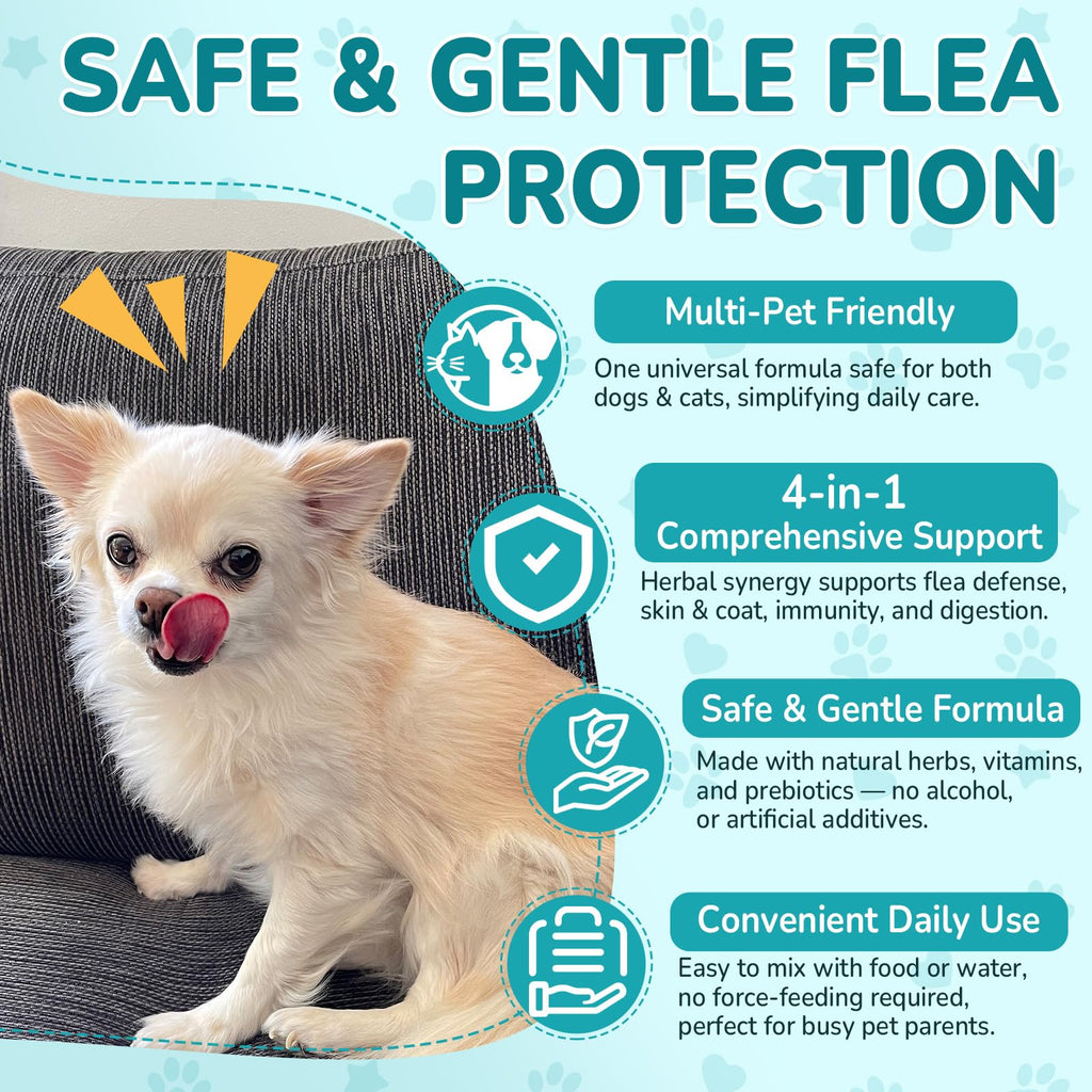Natural Flea & Tick Prevention Bundle for Cats & Dogs, 200 Chews + Herbal Drops L773