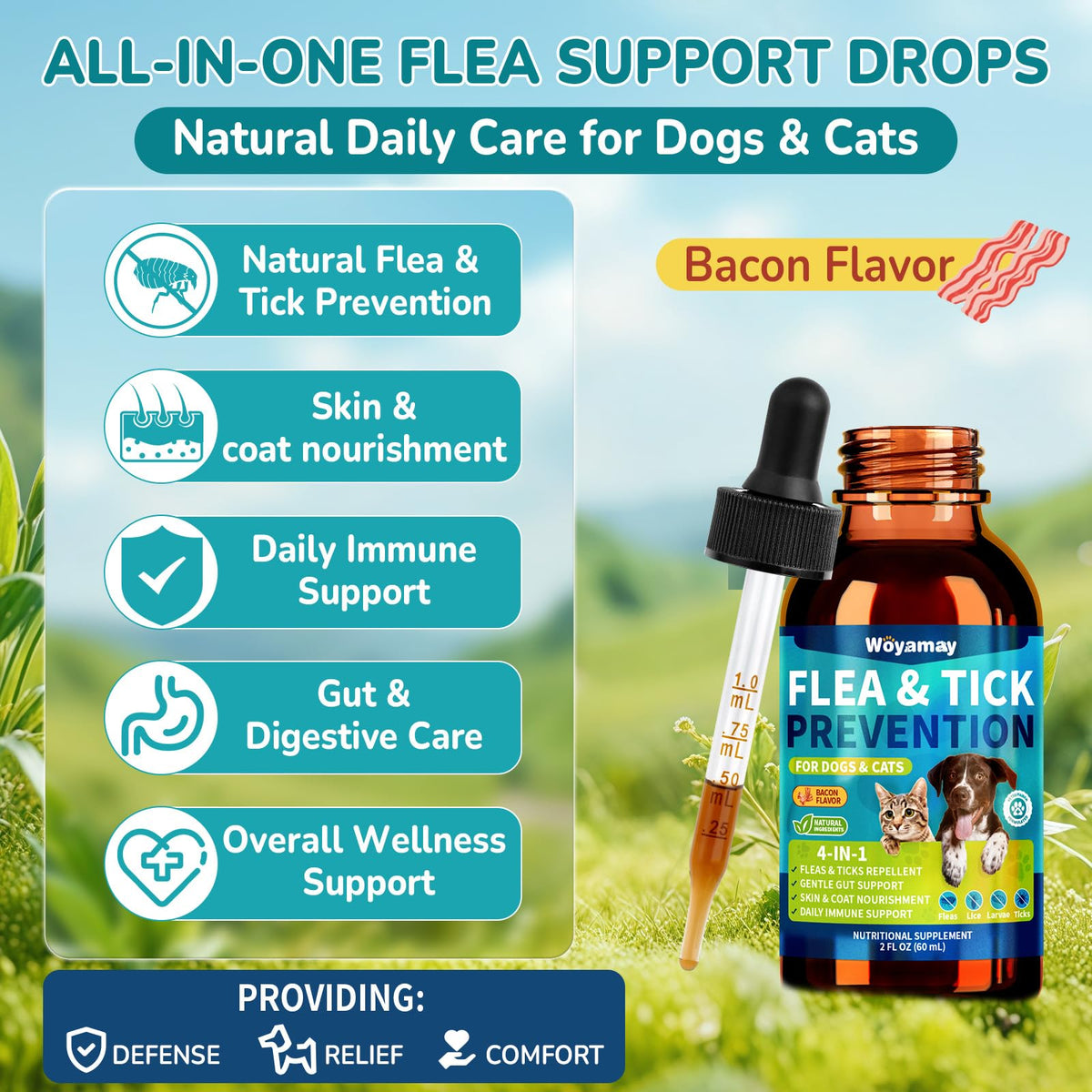 Natural Flea & Tick Prevention Bundle for Cats & Dogs, 200 Chews + Herbal Drops L773