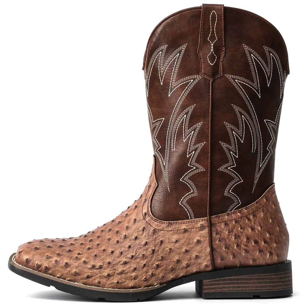Cowboy Boots for Men Western Ostrich Embroidered Pull On Boots G707