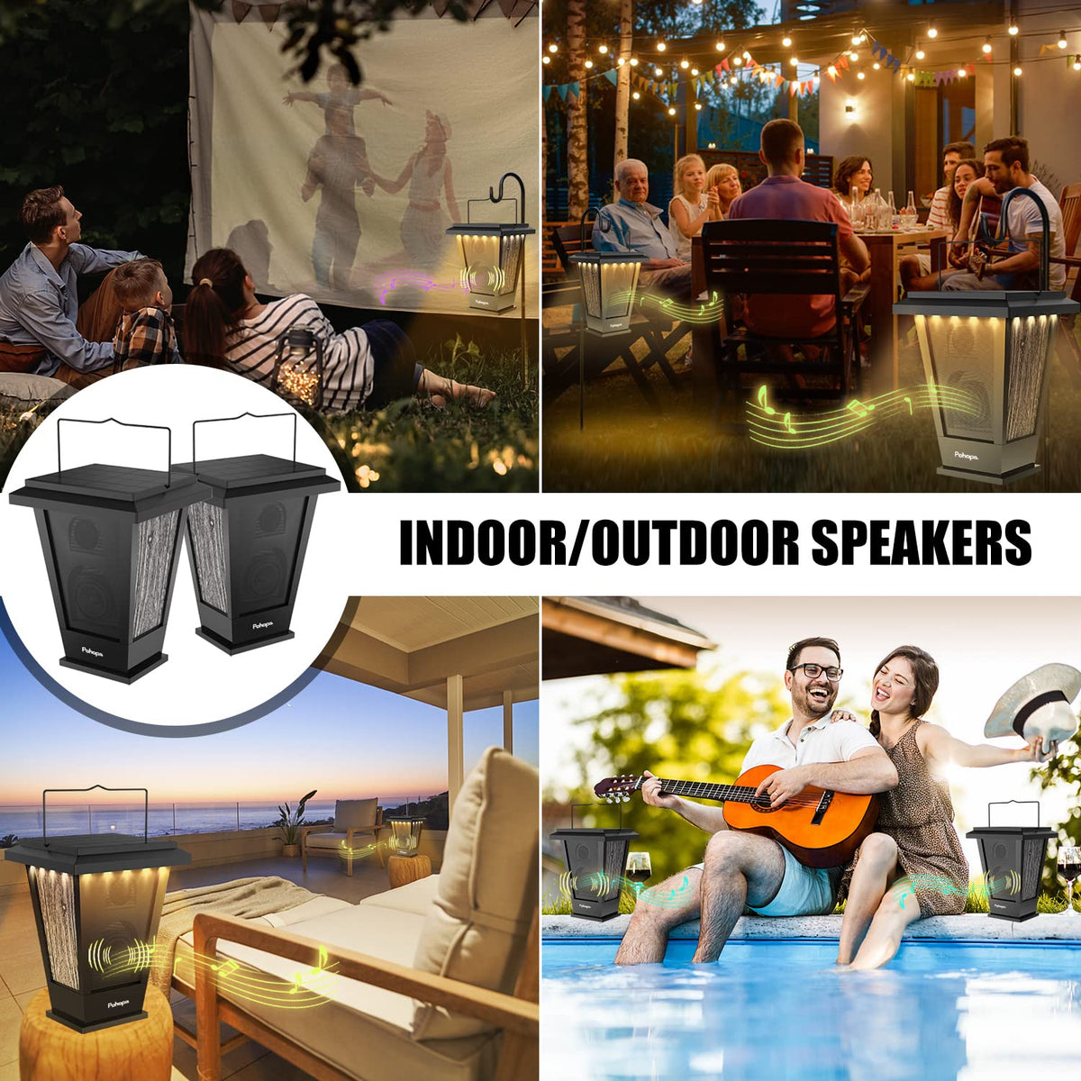 Black Waterproof Solar Powered 2 Packs Bluetooth Speakers D34844