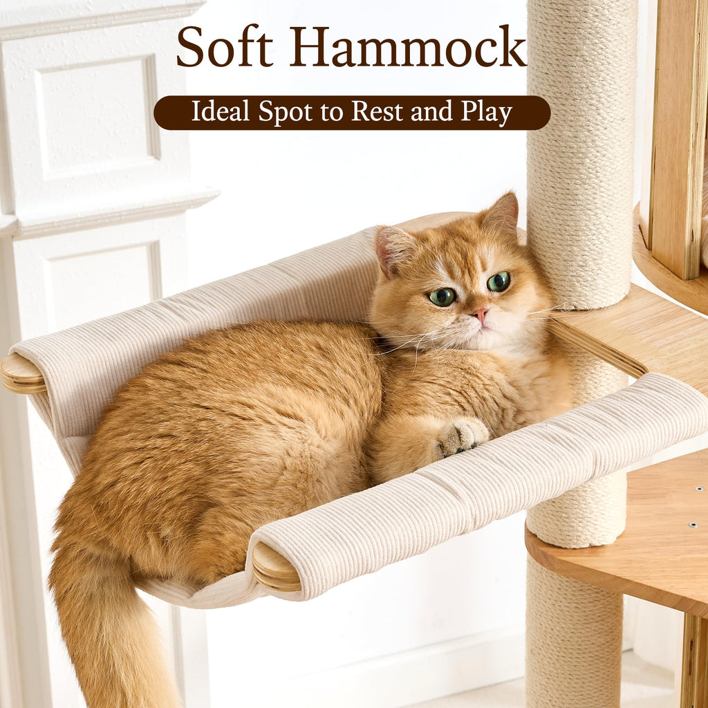 Solid Wood 70 Inches Tall Cat Tree Tower with Scratching Post V758