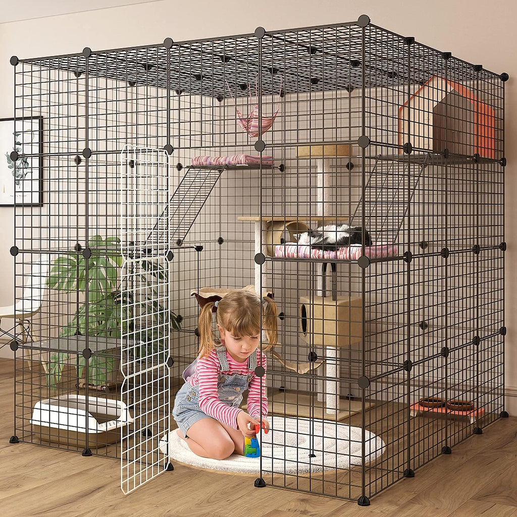 Large Indoor Cat Playpen Metal Wire Cage 55L x 55W x 55H Inchs I201908
