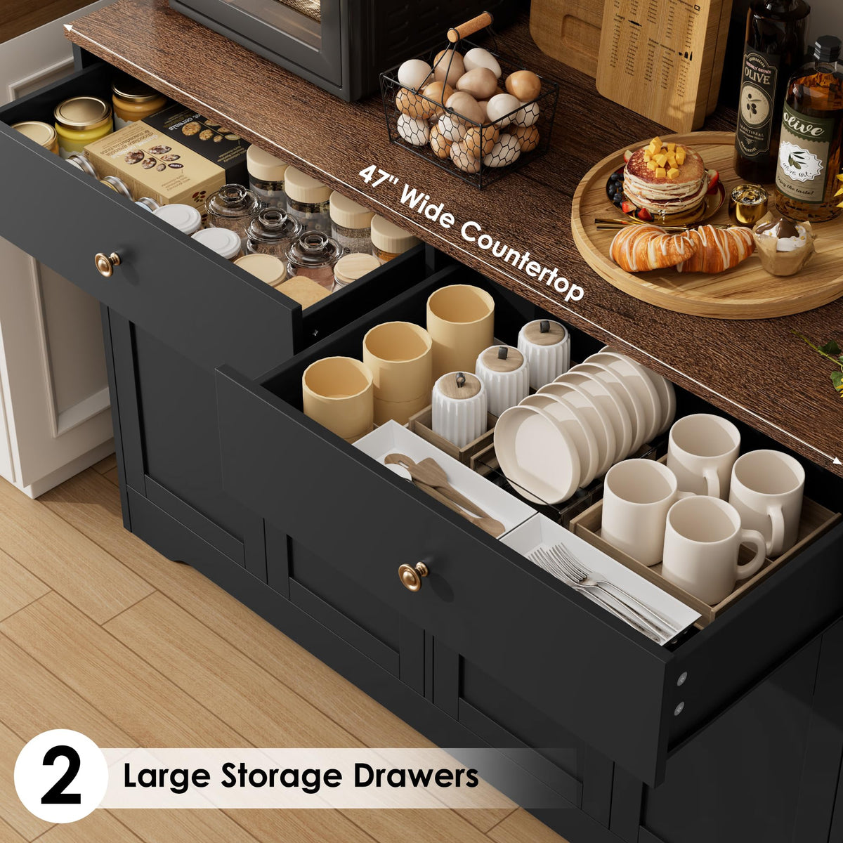 71" Black Kitchen Pantry Cabinet with Power Outlet B522