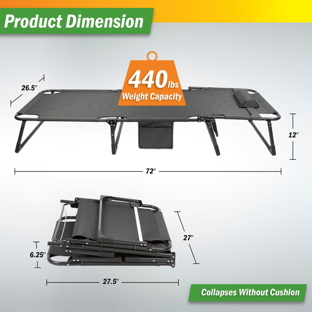 Folding Camping Cot with Mattress, Heavy Duty Foldable Bed with 3 Recline Positions, Gray Q22918