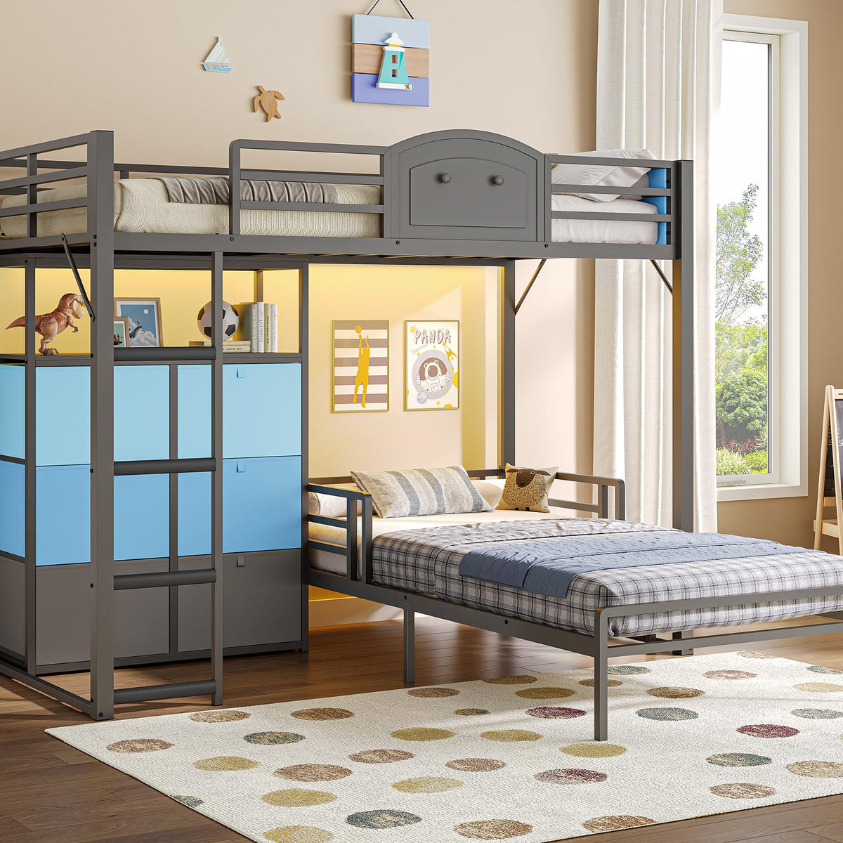 Twin Over Twin Metal Bunk Bed with 6 Storage Drawers T43220