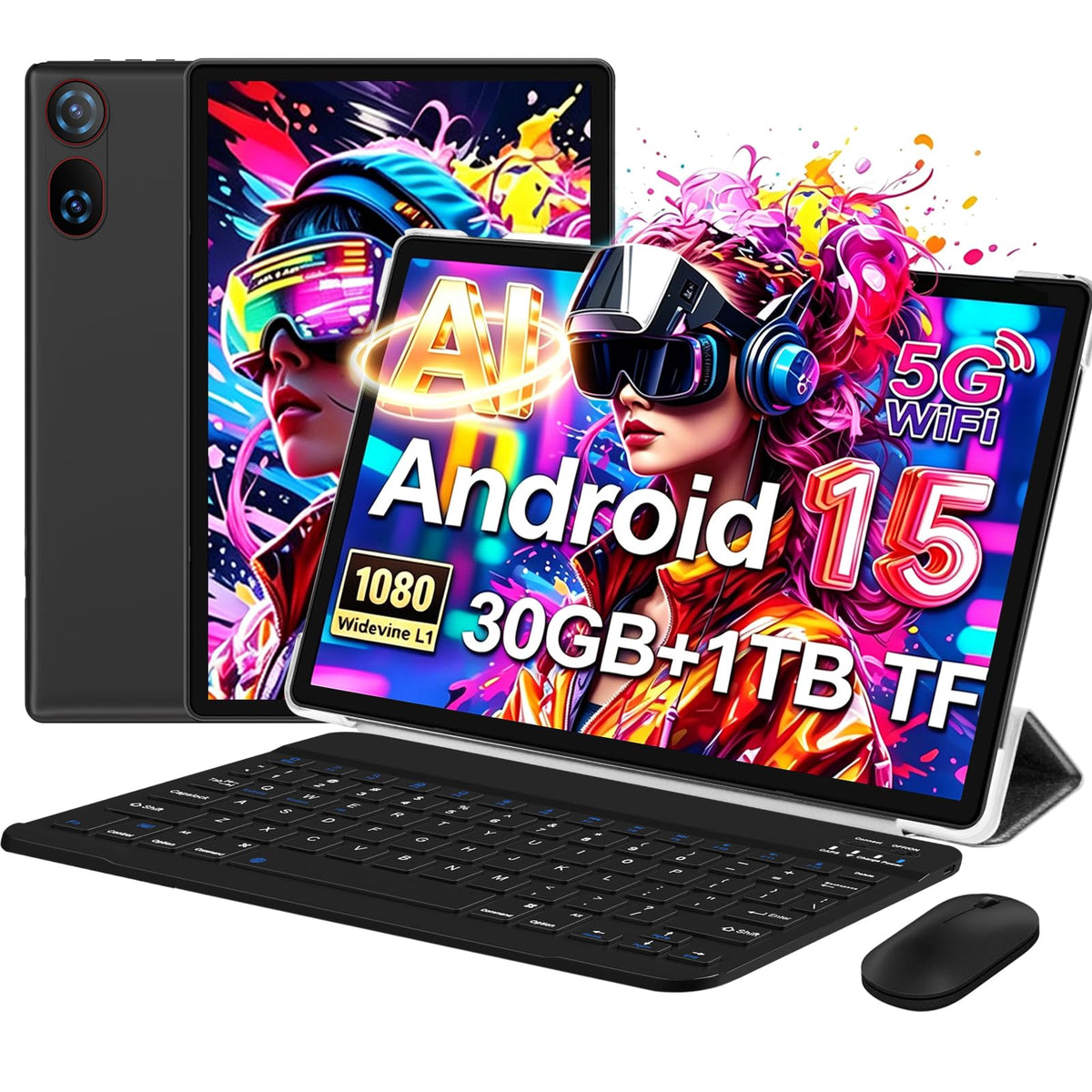 Android 15 Tablet 10.1 Inch FHD 30GB RAM 64GB ROM Black A171597