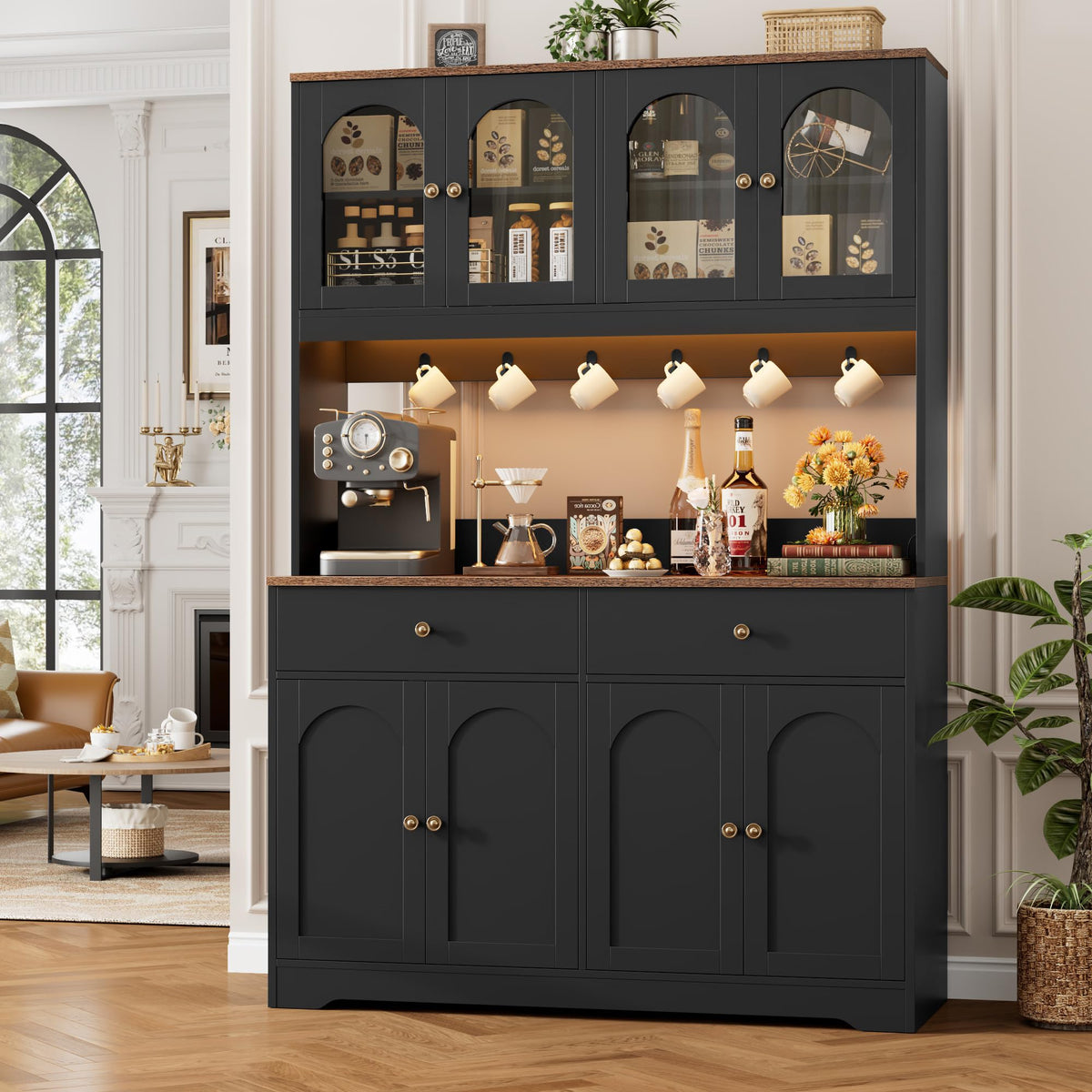 71" Black Kitchen Pantry Cabinet with Power Outlet B522