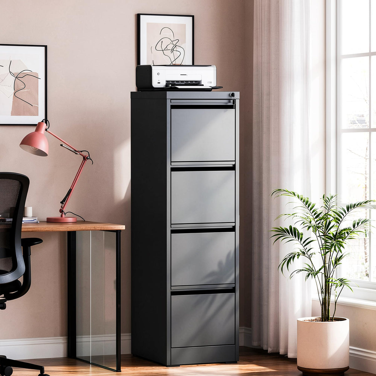 4 Drawer Metal File Cabinet with Lock D83920