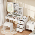 White Vanity Desk with Sliding Mirror and Lights, 4 Drawers, Stool D555