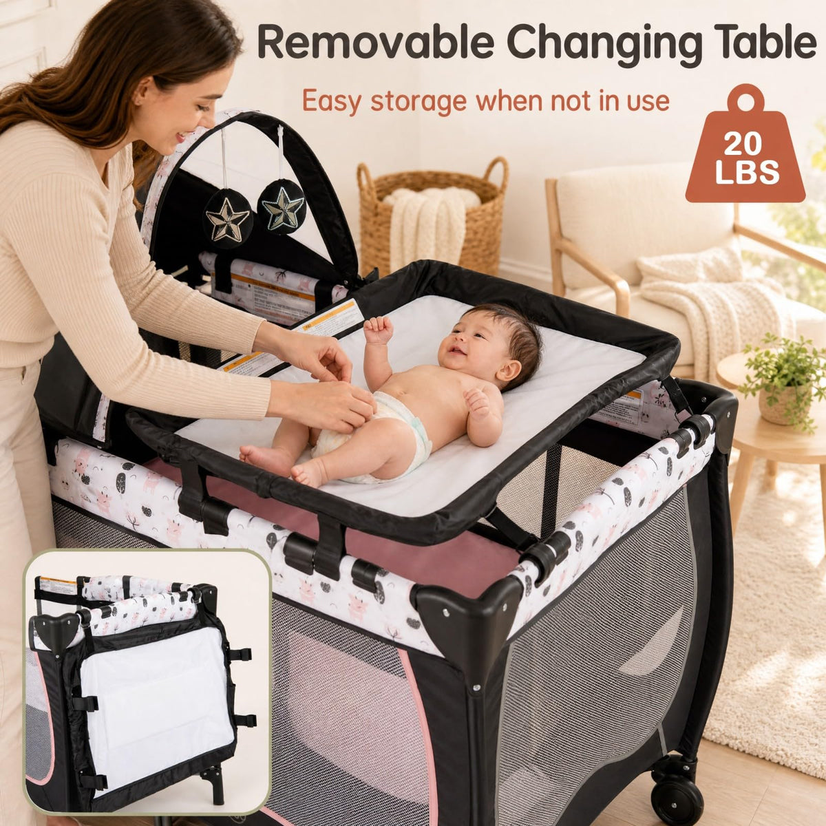 4 in 1 Portable Baby Playard with Bassinet and Changing Table F255