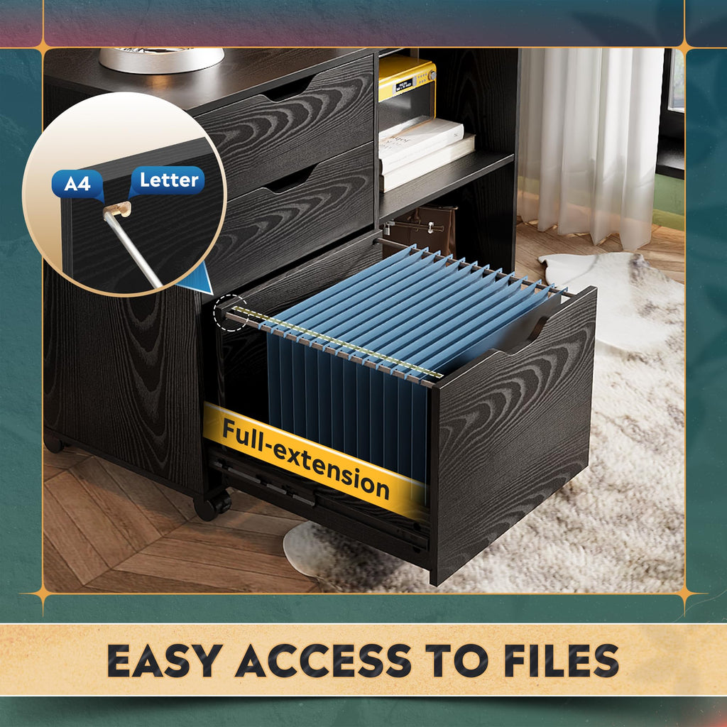Black 3-Drawer Wood File Cabinet D39492