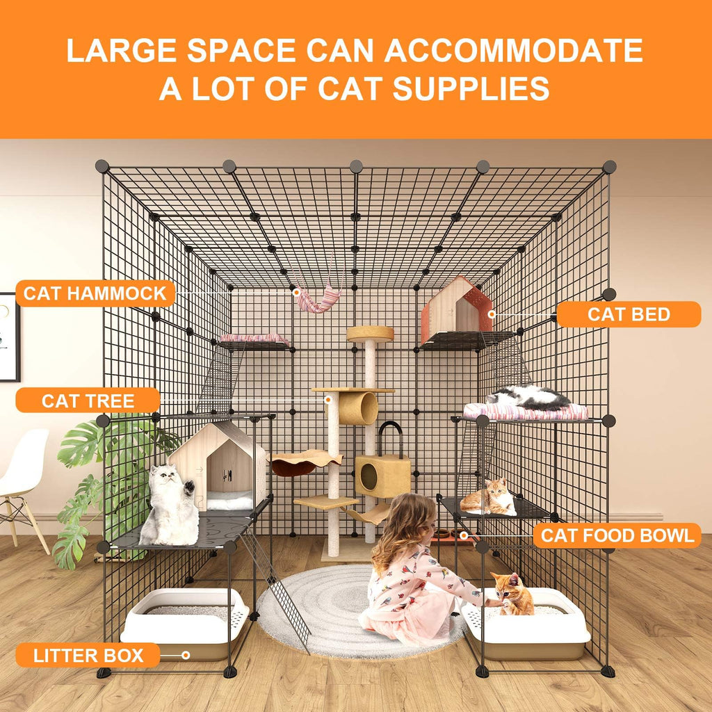 Large Indoor Cat Playpen Metal Wire Cage 55L x 55W x 55H Inchs I201908