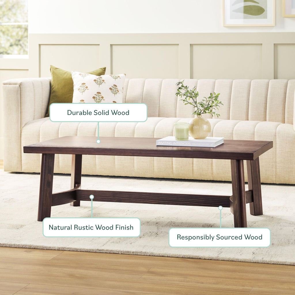 Solid Wood Rectangular Coffee Table, 48 Inch, Espresso C76345