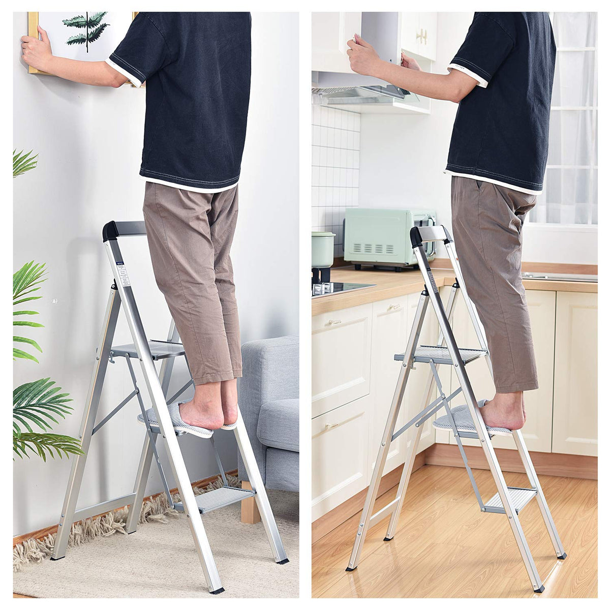 Aluminium 3 Step Ladder with Handrail X998598