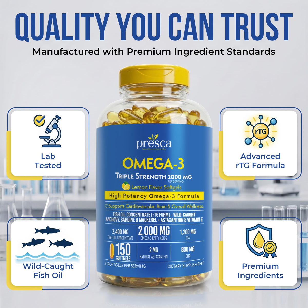 Omega 3 Fish Oil 2400mg 150 Softgels O4585