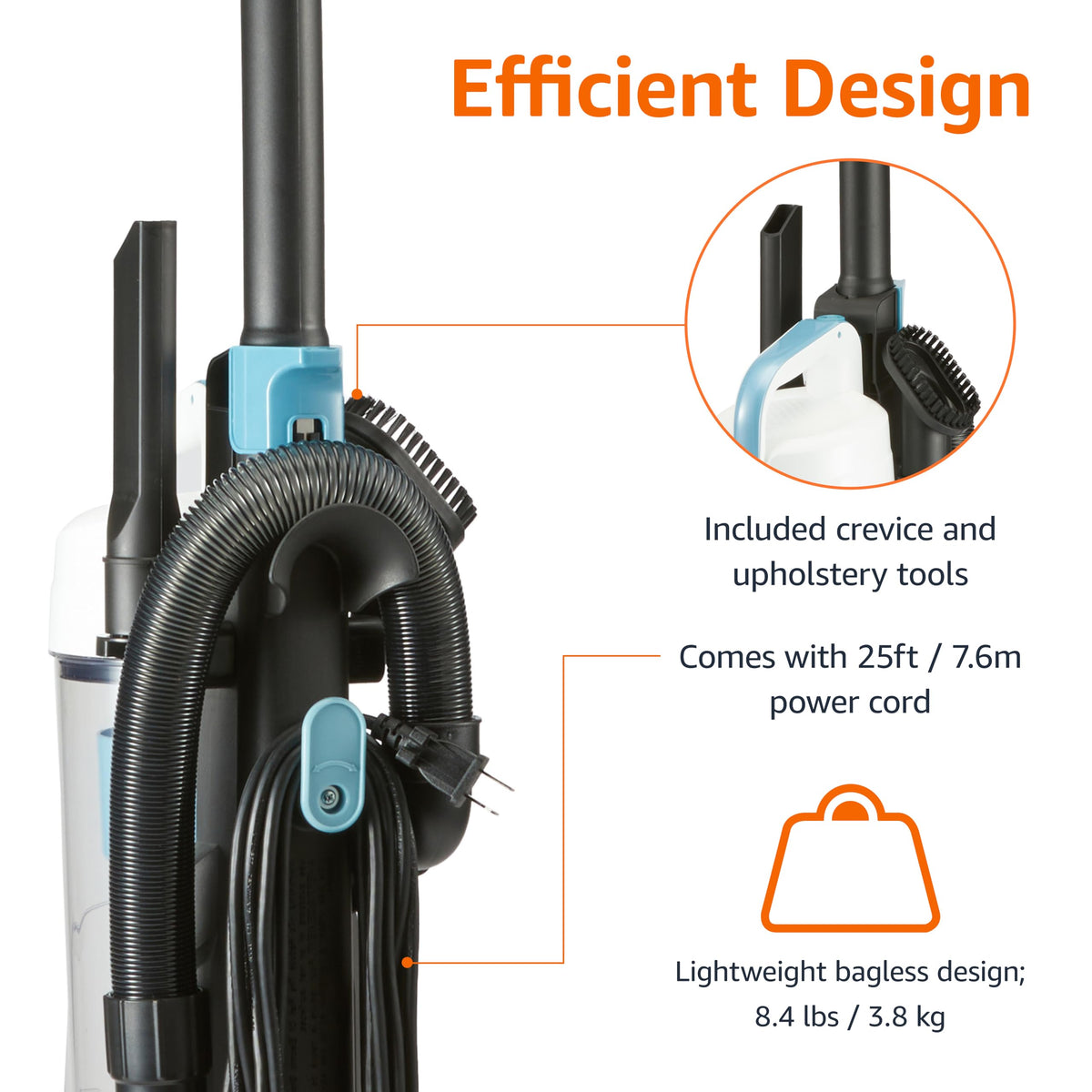 Upright Bagless Vacuum Cleaner, Washable Filter, 1.7L Dust Cup, Black/White F531538