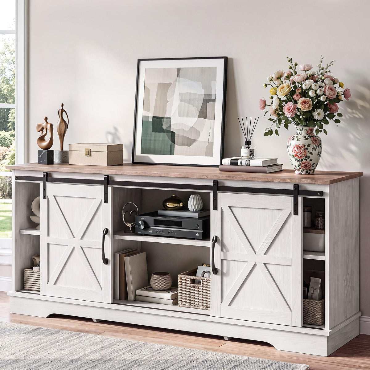 White Grey Wash TV Stand D639341