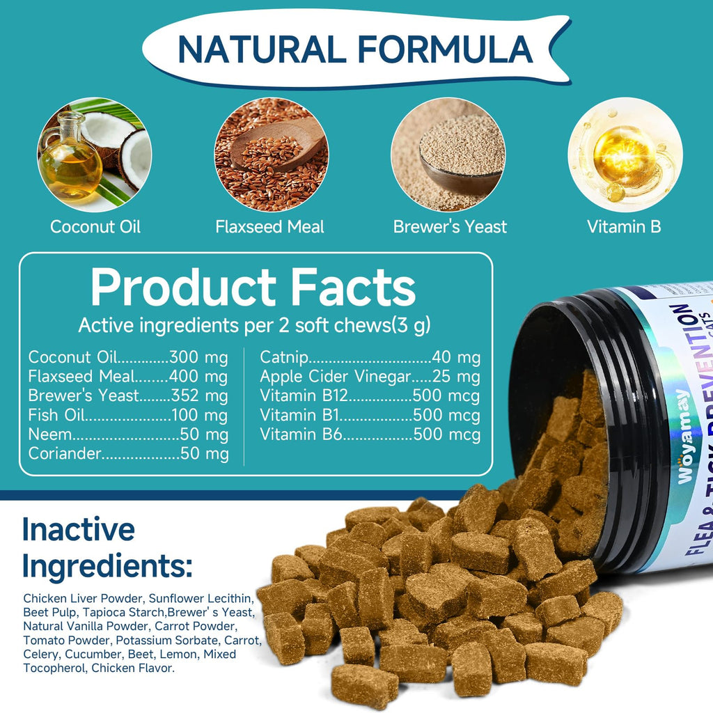 Natural Flea & Tick Prevention Bundle for Cats & Dogs, 200 Chews + Herbal Drops L773