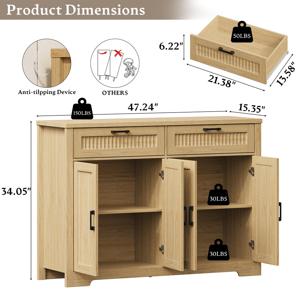 Fluted Buffet Sideboard Cabinet with Drawers L659991