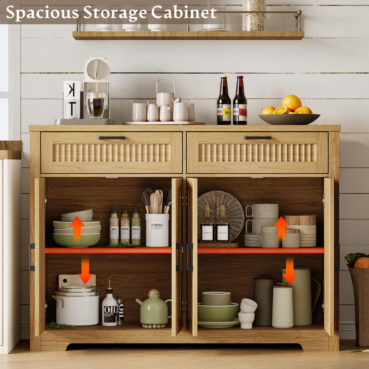 Fluted Buffet Sideboard Cabinet with Drawers L659991