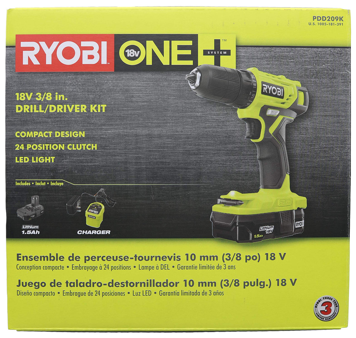 18-Volt Cordless 3/8 in. Drill/Driver Kit with Battery and Charger Q9871